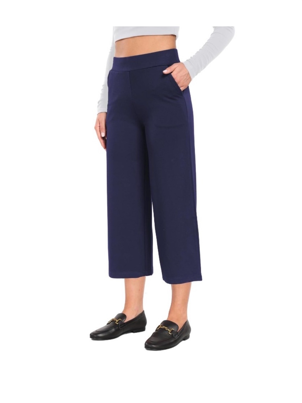 High-Rise Navy Wide-Leg Capris
